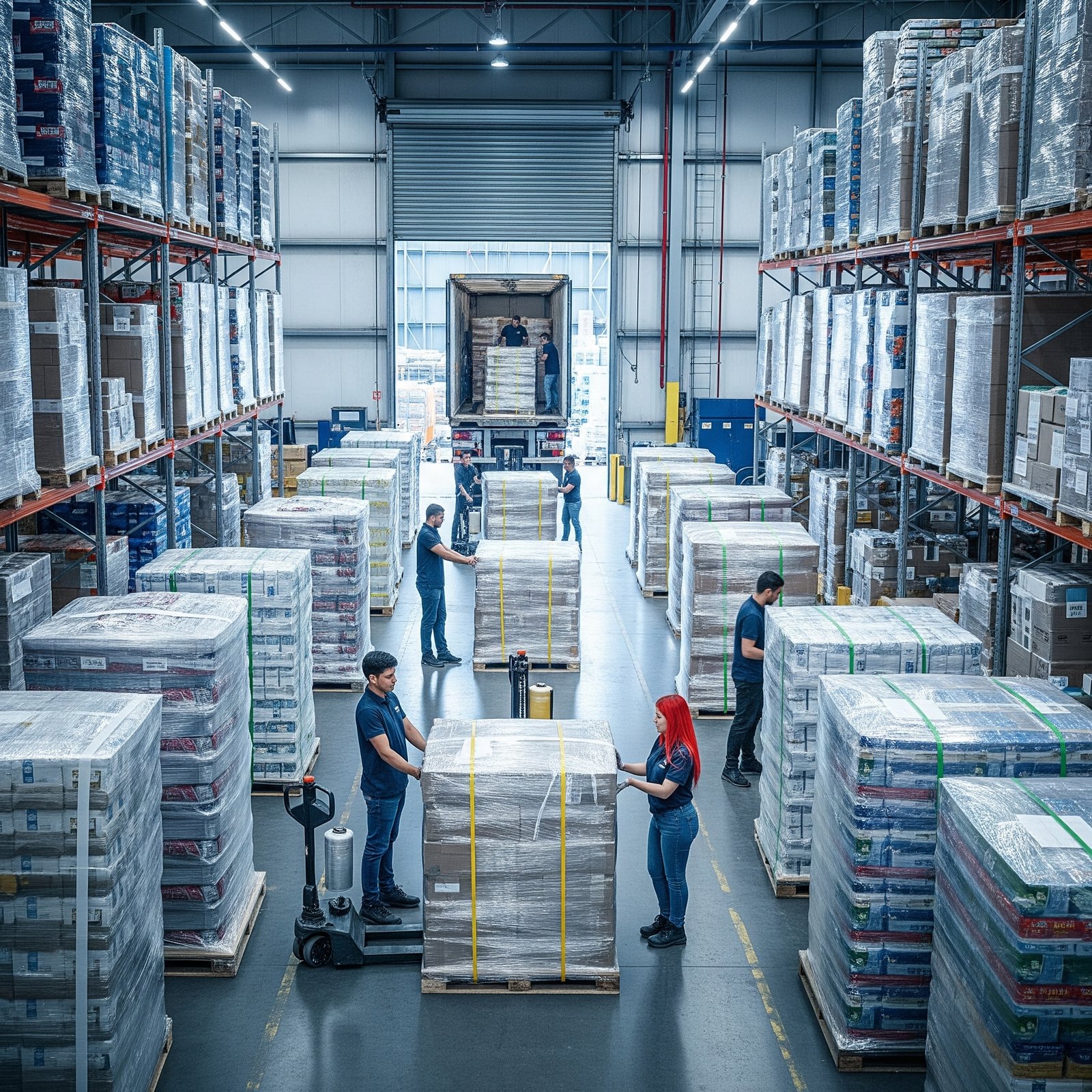 Almacén de distribución con personal